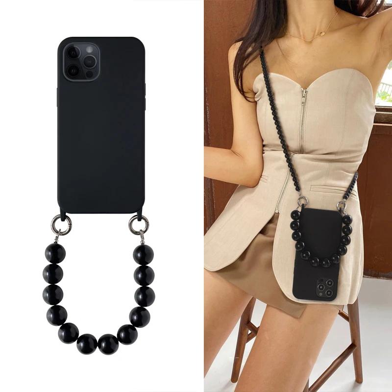 Étui Coque Collier Cordon Bandoulière Pour iPhone 15 14 13 14 12 11 ProMax Plus Coque Chaîne Perles iPhone 14Pro
