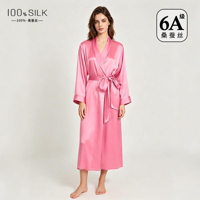 100% Pure Silk Womens Long Robe Lightweight Sleepwear Lounge Gown Home Fall Winter