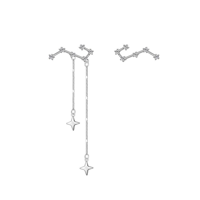 JWER Romantic French Silver Color Asymmetric Star Long Tassel Korean Fashion Zircon Drop Earring For Girl Women Birthday Gifts
