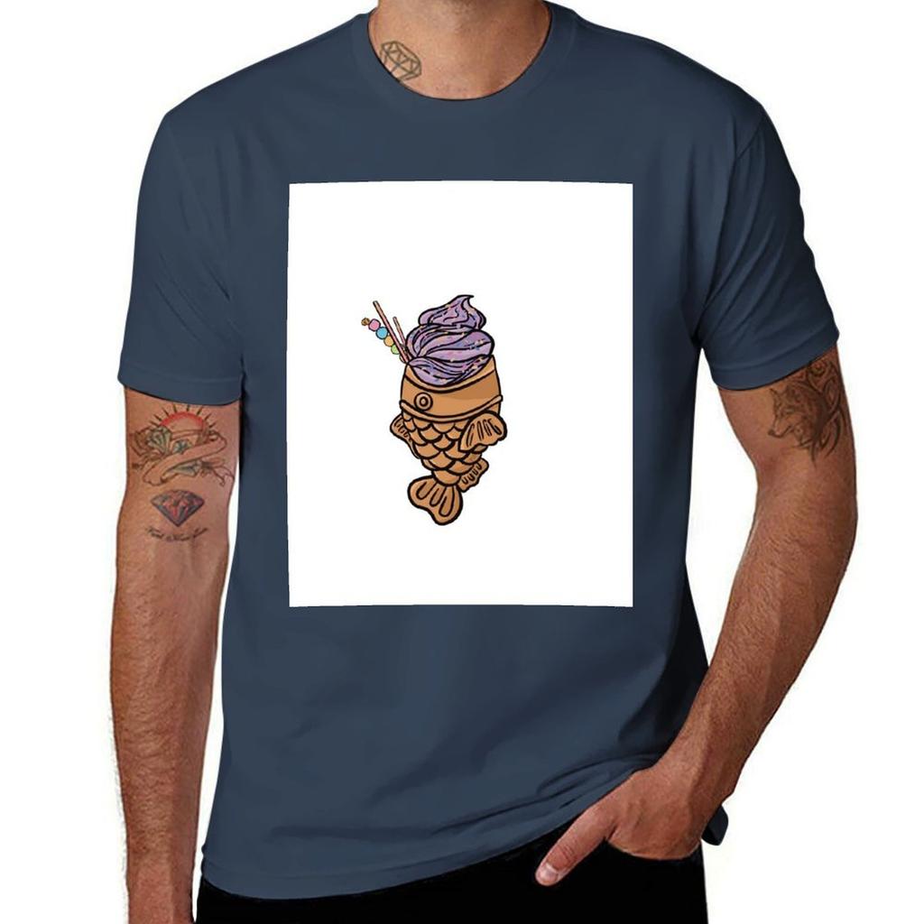 outline Taiyaki Cute with TShirt Creative Graphic Tee Shirt