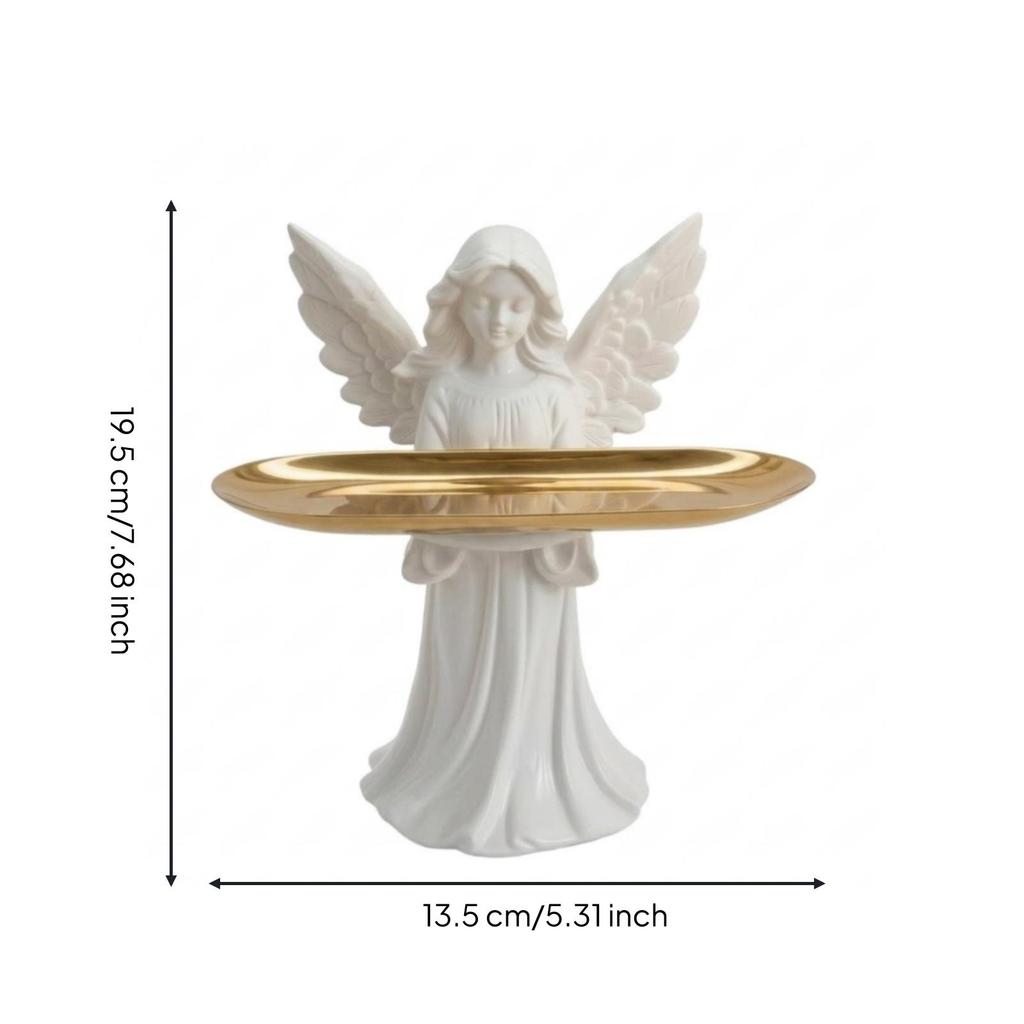Angel Statue with Tray Angelic Figure Sculpture Decorative Decor for Vanity, Dresser,