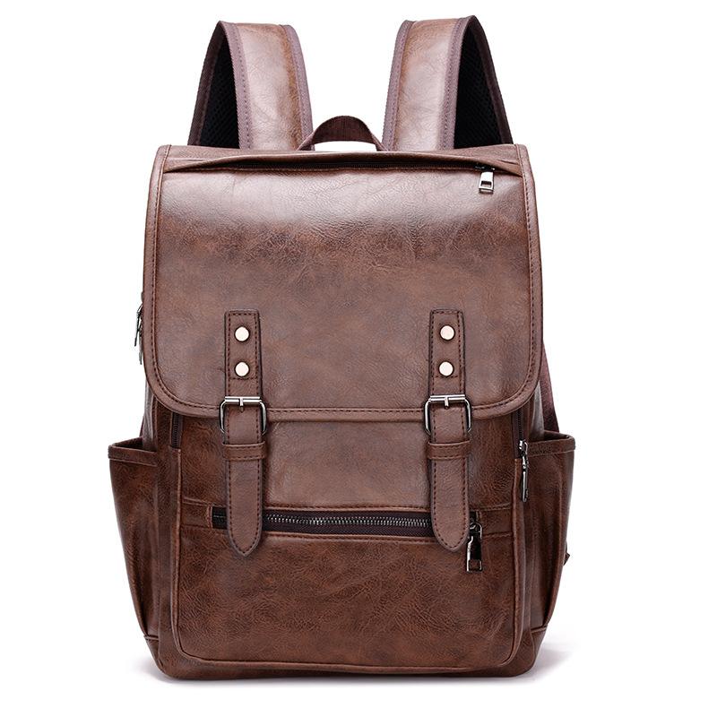 

New Large Capacity Men s Backpack Travel Outdoor Single Shoulder Handbag European and American Retro Multi Pocket Business Bag коричневий