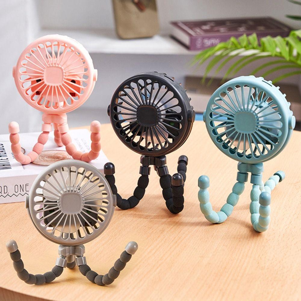 360° Rotatable Octopus Folding Fan 3 Gears LED Light Fan Portable Flexible Tripod Fan  Car Seat