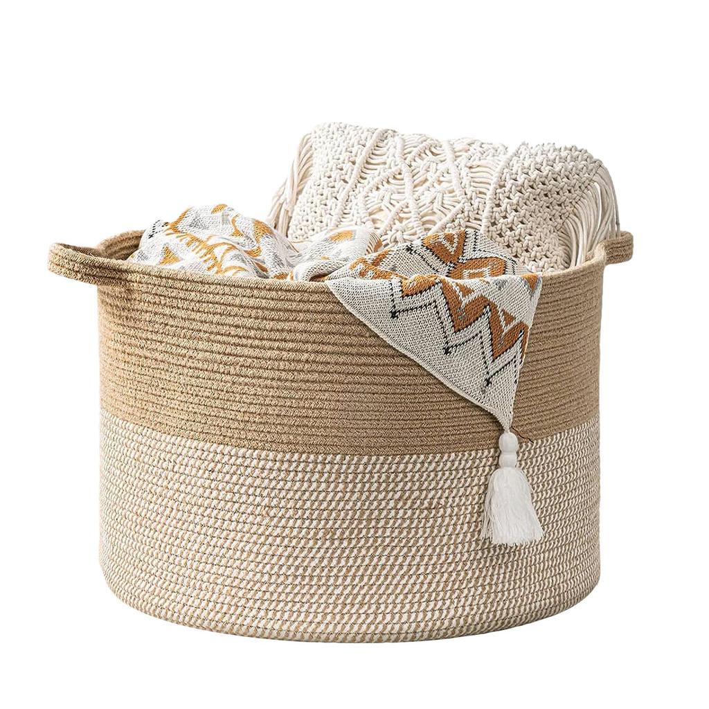 Cotton Rope Woven Laundry Hamper & Storage Basket, Large Capacity, Foldable for Clothes, Toys, and Sundries.