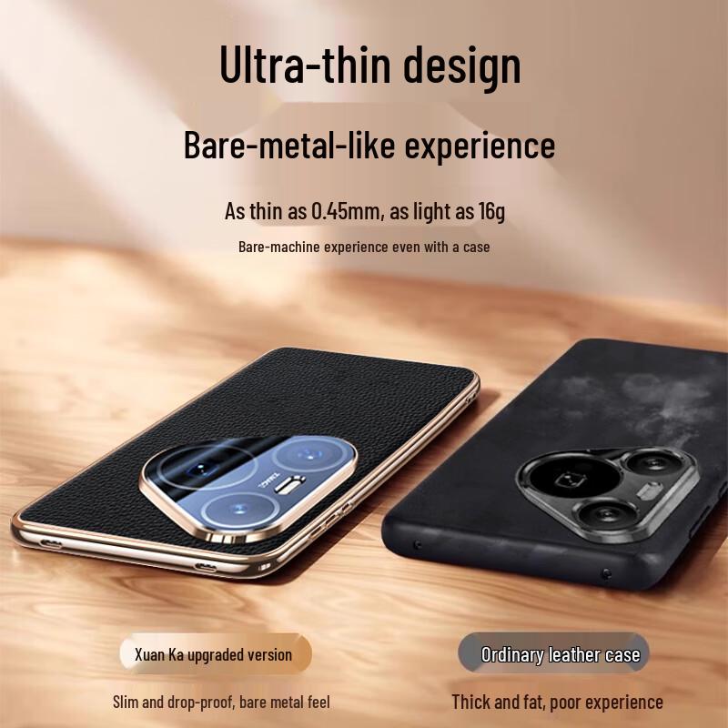 XUANKA Luxury Genuine Leather Huawei Phone Case with Electroplated Lens