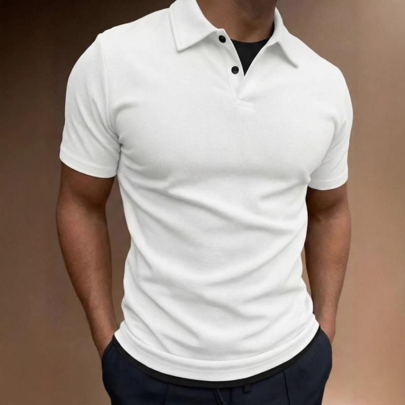 Mens Casual Solid Color Short Sleeve Polo Shirt S белый