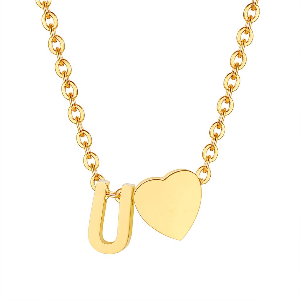 Initial Heart Necklace for Women,18K Gold Plated Stainless Steel Tiny Heart Letter Necklace, Personalized Name Jewelry