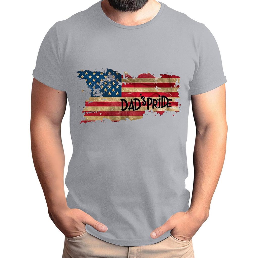 Tricou de Bărbați cu Imprimeu Steag pentru Ziua Tatălui, Top Lejer Casual cu Mânecă Scurtă