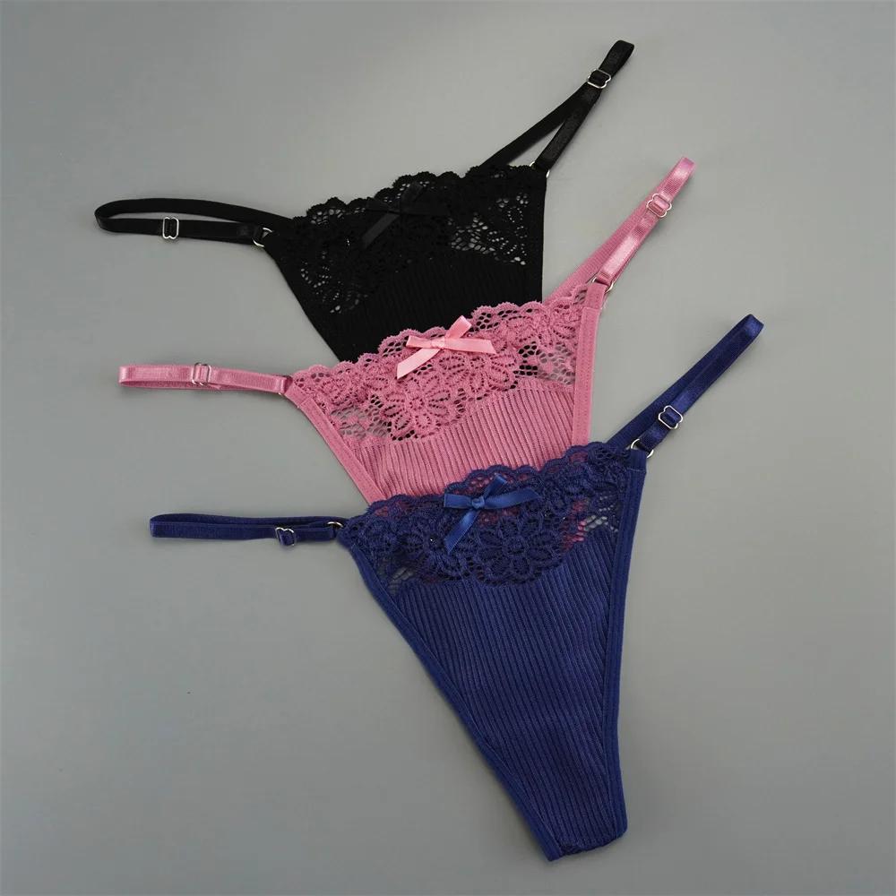 3Pcs/Pack Women Sexy Thong  Low Waist Sexy Underwear Hollow Out Lace Panties Lingerie Superior Comfortable G-String Fast Send