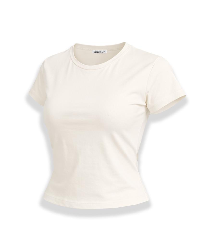 LIKE THE MOST Simple Basic Slimline Spandex Short Sleeve T-Shirt_Cream