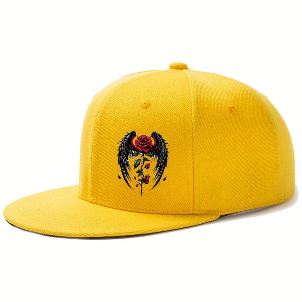 Winged Rose Graphic Baseball Cap Unisex Adjustable Polyester Snapback Hat for Casual Outdoor