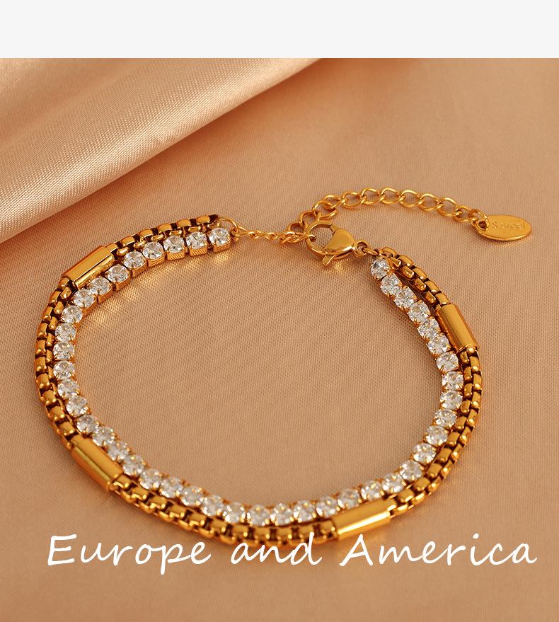 New Adjustable 18k Gold Plated Double Layer Zircon Bangle Fashion Stainless Steel Bracelet for Women золотой