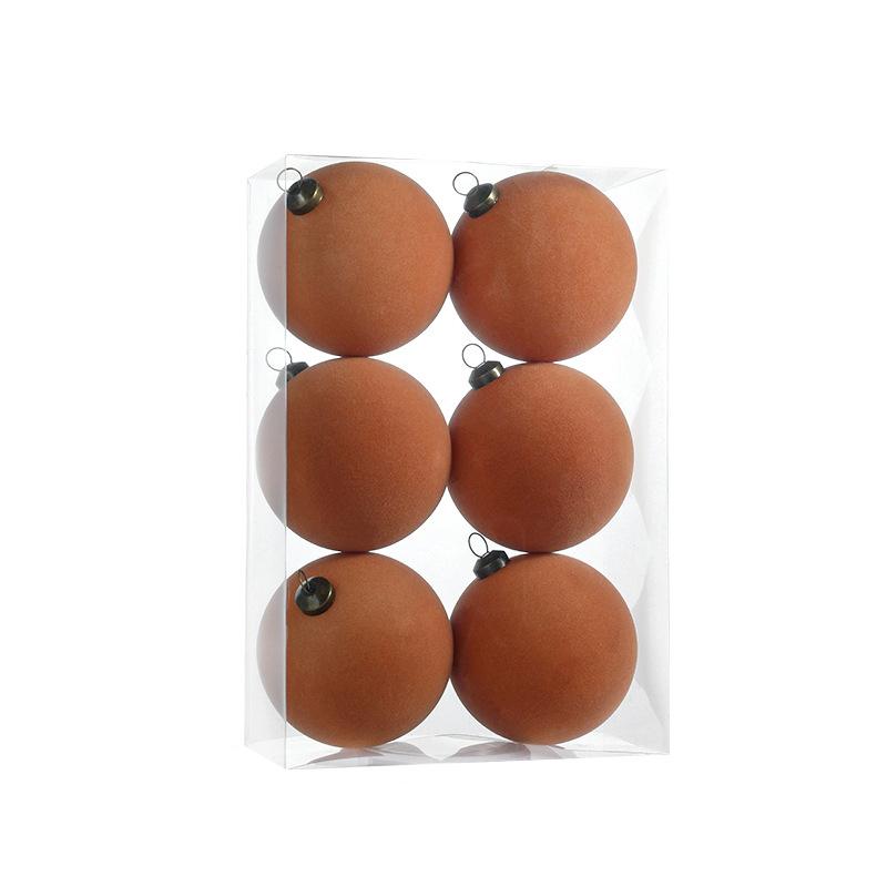 

6 шт./коробка Флокированные шары Домашние украшения Подвески на елку Подарки Пластиковый набор шаров для вечеринки Свадебный Диаметр 8 см B кофейный