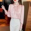 Women's Slim Fit Satin Stand Collar Shirt - Spring/Autumn Casual Long Sleeve Solid Color.