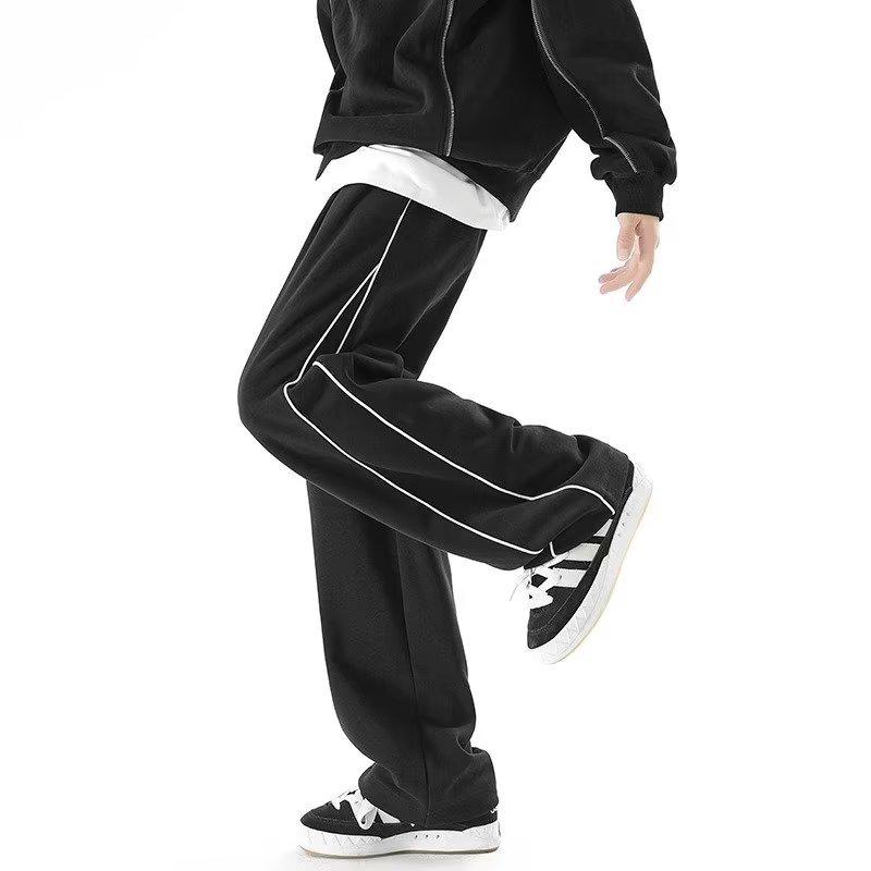 

Мужские спортивные брюки свободного кроя в американском стиле в полоску - повседневные широкие спортивные брюки на осень/зиму Large чёрный