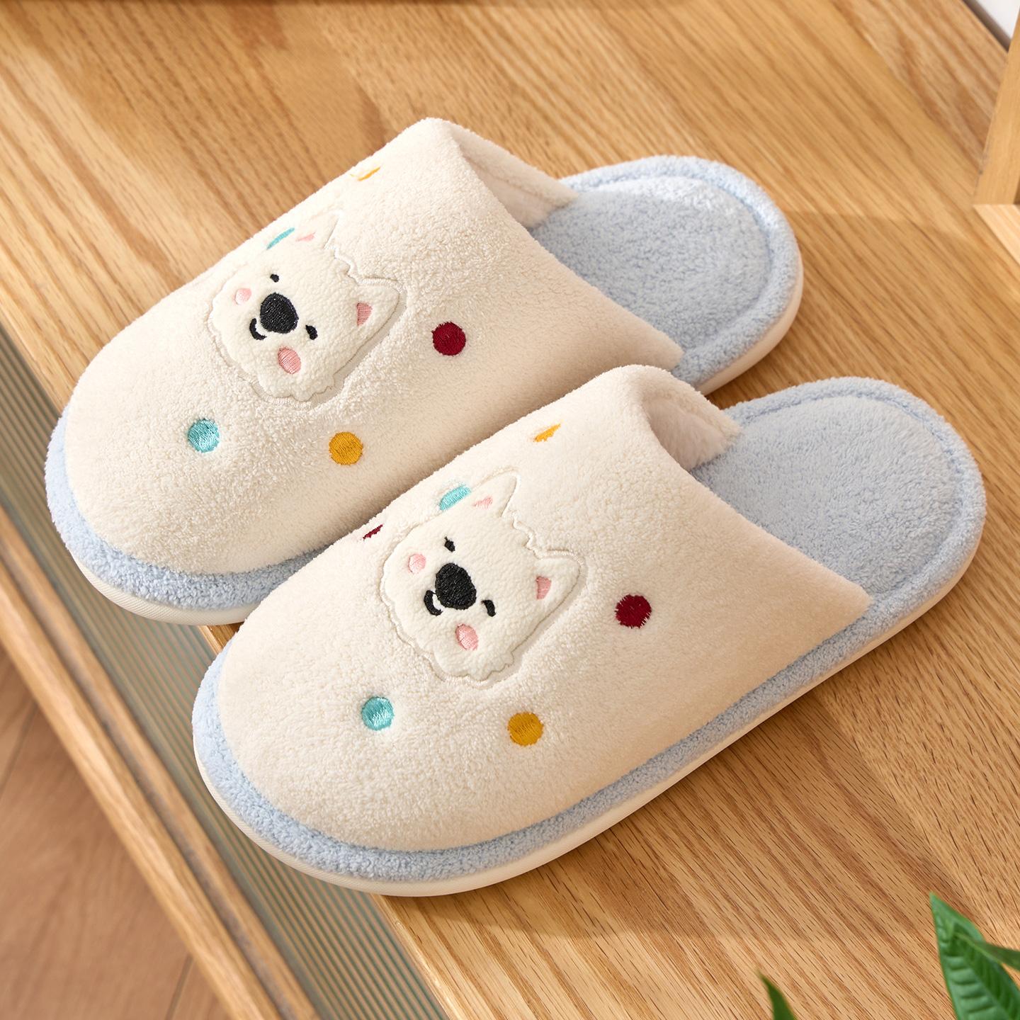 

Winter Women Home Slippers Plush Warm Flat Slides Breathable Soft Non-slip Slippers Indoor Outdoor Men Casual Slippers 36-37