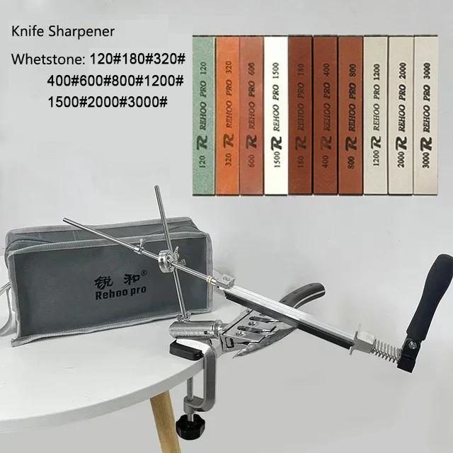 

Rehoo Pro, новинка RH006, ручная точилка для ножей с фиксированным углом, система заточки, вращающийся на 360 градусов металлический слайдер, кухонные инструменты