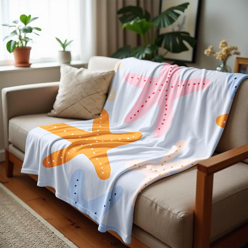 Multicolor Dot Starfish Cartoon Anime Print Flannel Blanket Soft Warm Throw for Kids Bedroom Sofa Christmas Office Car