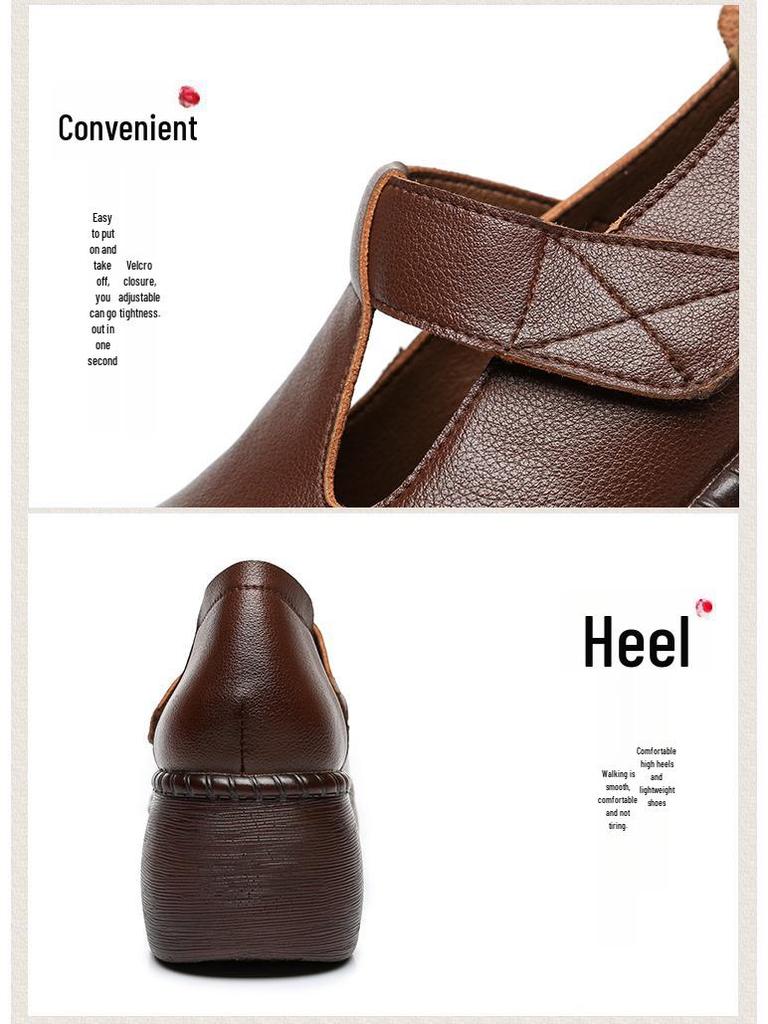 Buty na koturnie w stylu etnicznym na platformie dla matek o szerokich stopach z paskiem na rzep - wodoodporne i wygodne