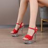Fashion 15cm Woven Sandals Transparent Crystal Thin with Waterproof Platform Model Catwalk Nightclub Performance High Heels Female