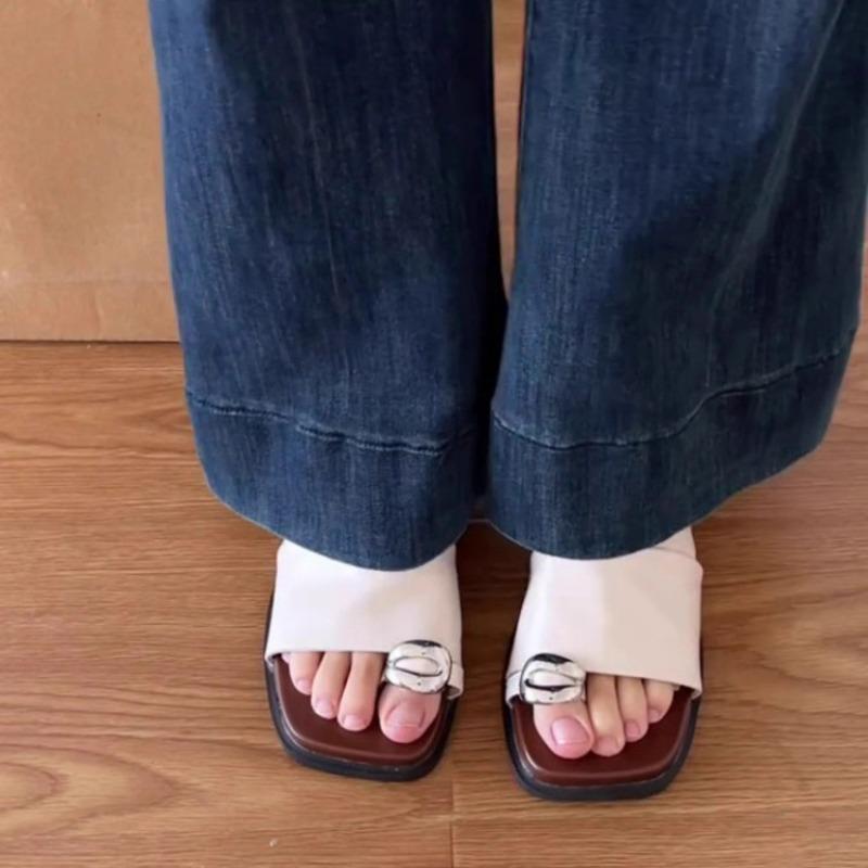 Sheepskin Version Retro Pleated Metal Set Toe Slippers Women's Summer Wear Thick Bottom Not Tired Feet Temperament Cool Slippers