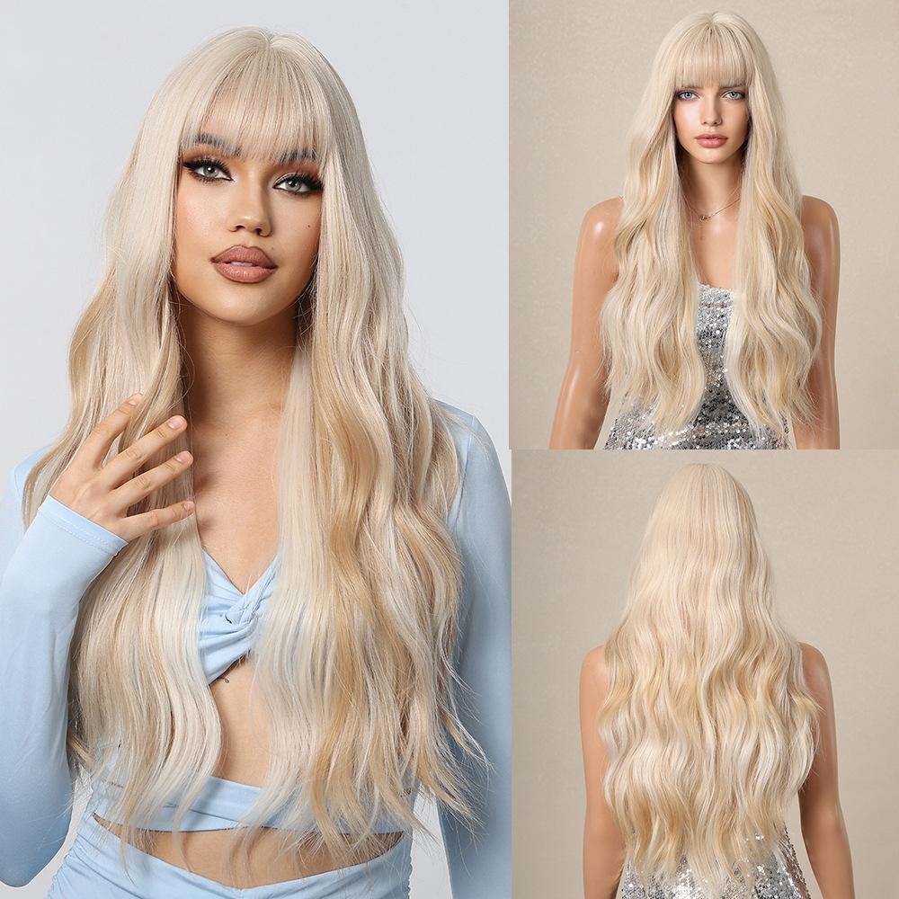 

Wavy Wigs with Bangs for Women wigs Synthetic Long Wigs Natural Looking Heat Resistant for Daily Party Use 26 Inches