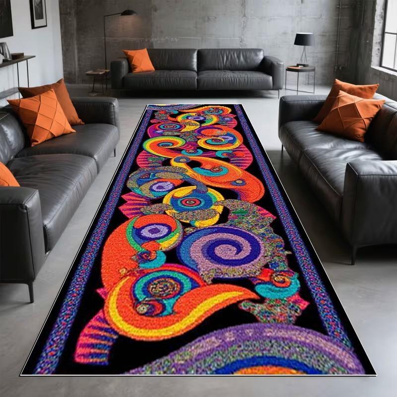 Colorful Psychedelic Swirl Print Runner Rug Non Slip Soft Hallway Carpet for Kitchen Living Room Bohemian Home Decor Mat
