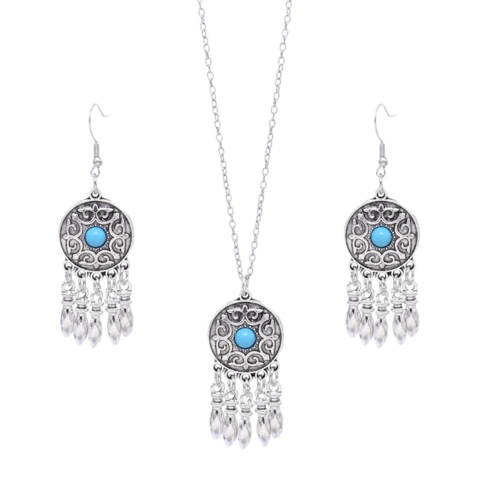 Round Triangle Pendant Vintage Ethnic Necklace Silver Color Zinc Zinc Alloy Zinc Zinc Alloy Jewelry Set  Ethnic Fashion