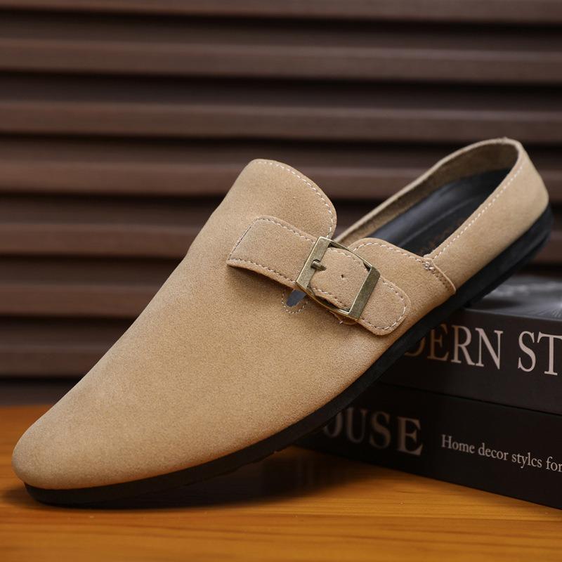 Men's Shoes BaoTou Half Slippers Suede Slippers Outdoor Casual Slipper Comfort Flat Slippers Men's Cork Slipper