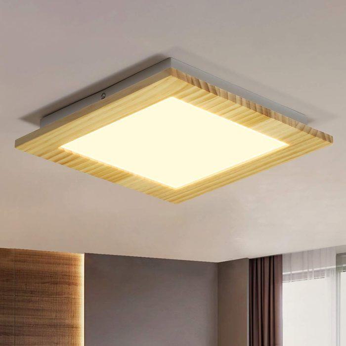 Plafonnier LED - NETTLIFE - 30cm 17W - Bois - 3000K (blanc chaud) - Carré
