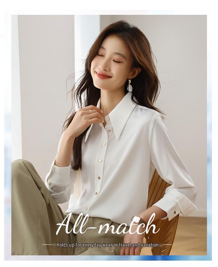 Mulberry Silk White Long Sleeve Women's Shirt - Versatile for Spring/Autumn 2026 Casual & Professional Wear