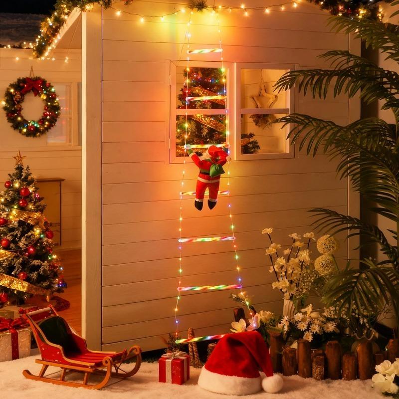 LED Christmas Fairy Lights Ladder Lights with Santa Claus Christmas Tree Lights For Indoor Outdoor Window Garden Home Decoration