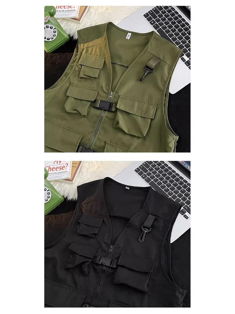 2023 Men's Multi-Pocket Workwear Vest: Niche Design, High-Street Hip-Hop Style Sleeveless Jacket