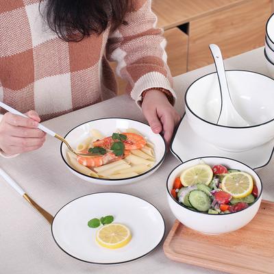 Black Line Tableware, Dish Set, Spoon Bowl, Plate, Simple Vegetable Plate, Ceramic Tableware Set, Bowl