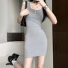 Black Threaded Vest Dress Womens Summer Latest Spice Girl Waist and Thin Skirt Athletic Hip Skirt