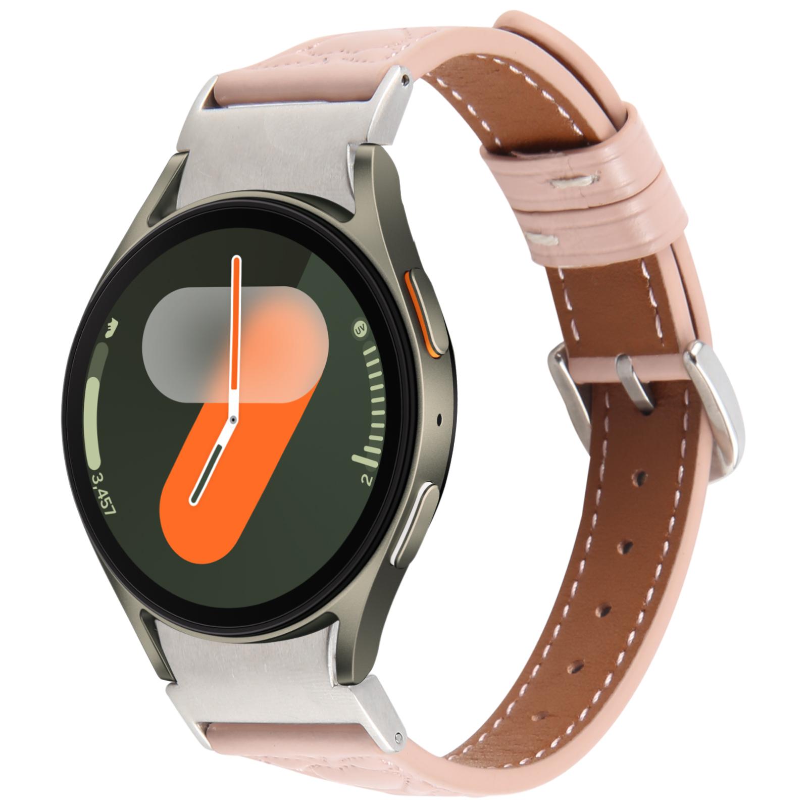 

Watch Band for Samsung Galaxy Watch7/Watch6/Watch5/Watch4/Watch FE Heart Pattern Embossed Cowhide Leather Strap Wine Red