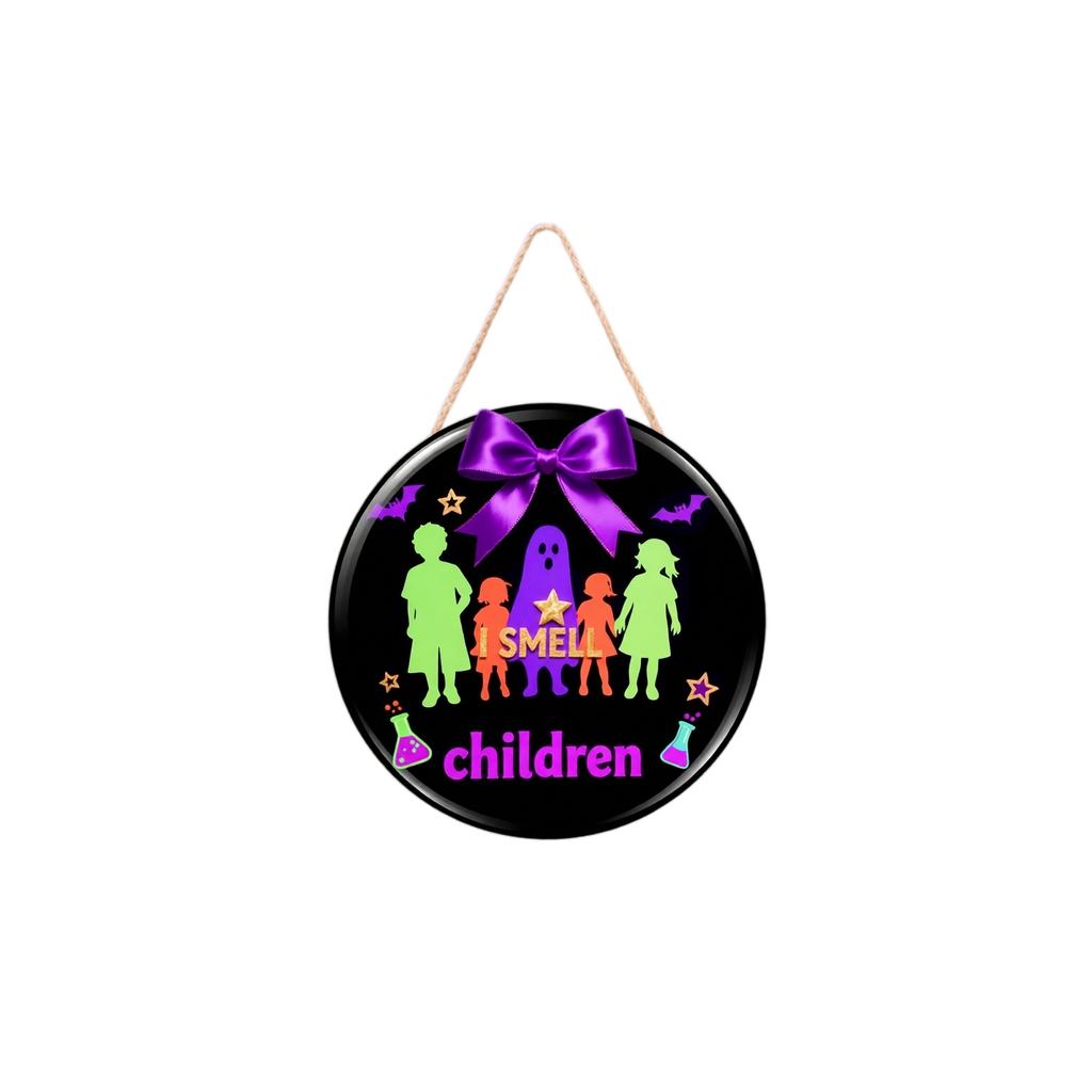 Halloween Wooden Door Hanging Decoration Round Sign for Home Decor