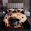 Schwarz Blaue Flamme Schädel Bettbezug Set Doppelgröße 3D Skelett Knochen Bettwäscheset Gothic Bettdeckenbezug Horror Schädel Steppdeckenbezug