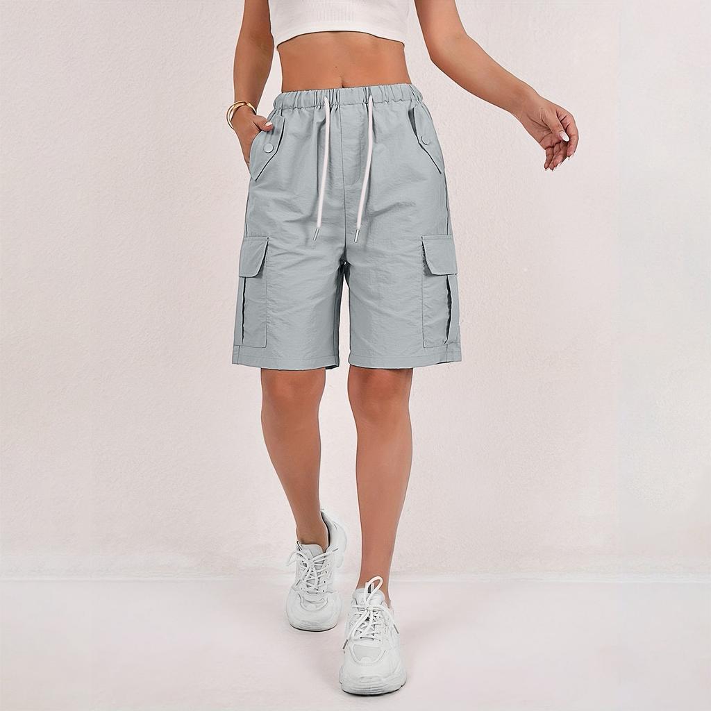 Women's Sports Shorts Casual Loose Solid Color High Waisted Pocket Shorts