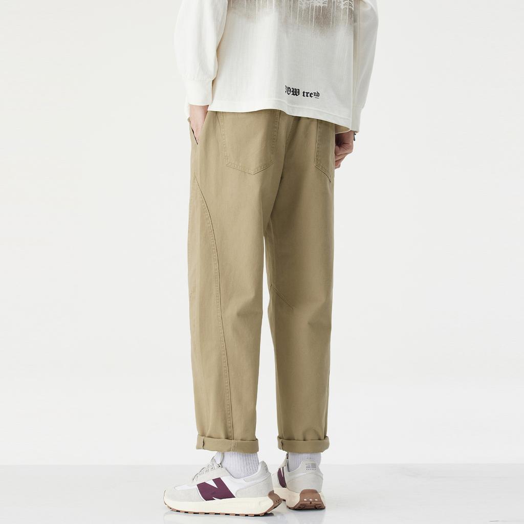 Minger | Autumn new splicing elastic waist overalls men's loose wide-leg cotton micro-cone casual pants