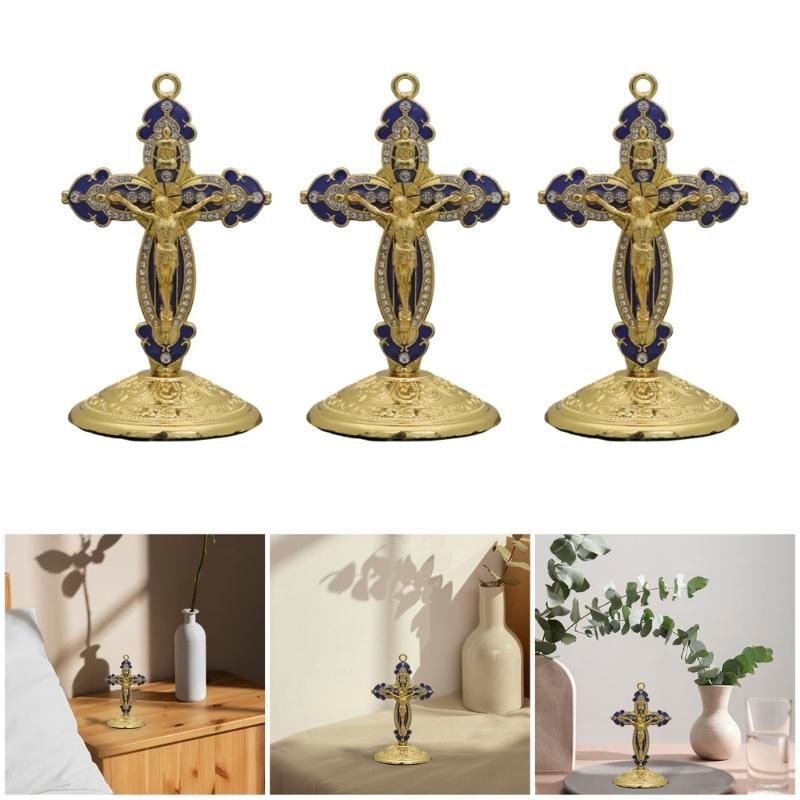 Handmade Enameled Zinc Crucifix Ornament Church Supplier Metal Crucifix with Stand Religious Decoration