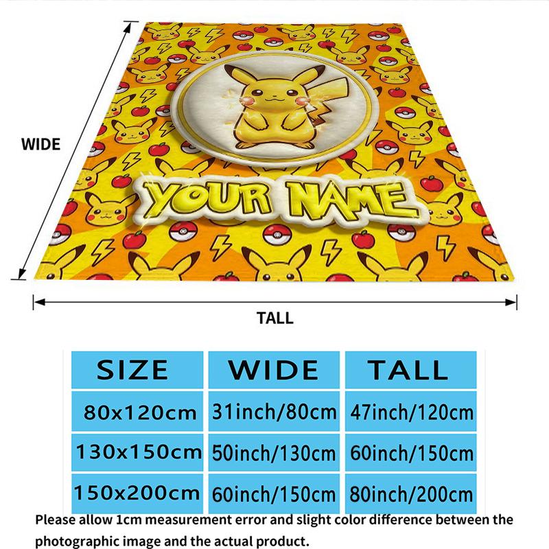 Custom Name,Pikachu Printed Flannel Blanket, soft throw for bedroom sofa, washable, Christmas present, great gift.