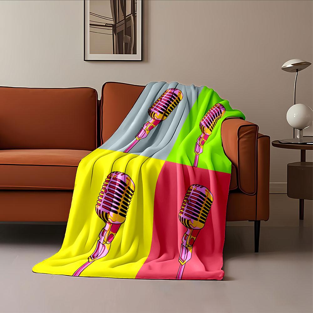 Retro Pop Art Microphone Blanket for All Seasons Blanket Lunch Break Throw Gift