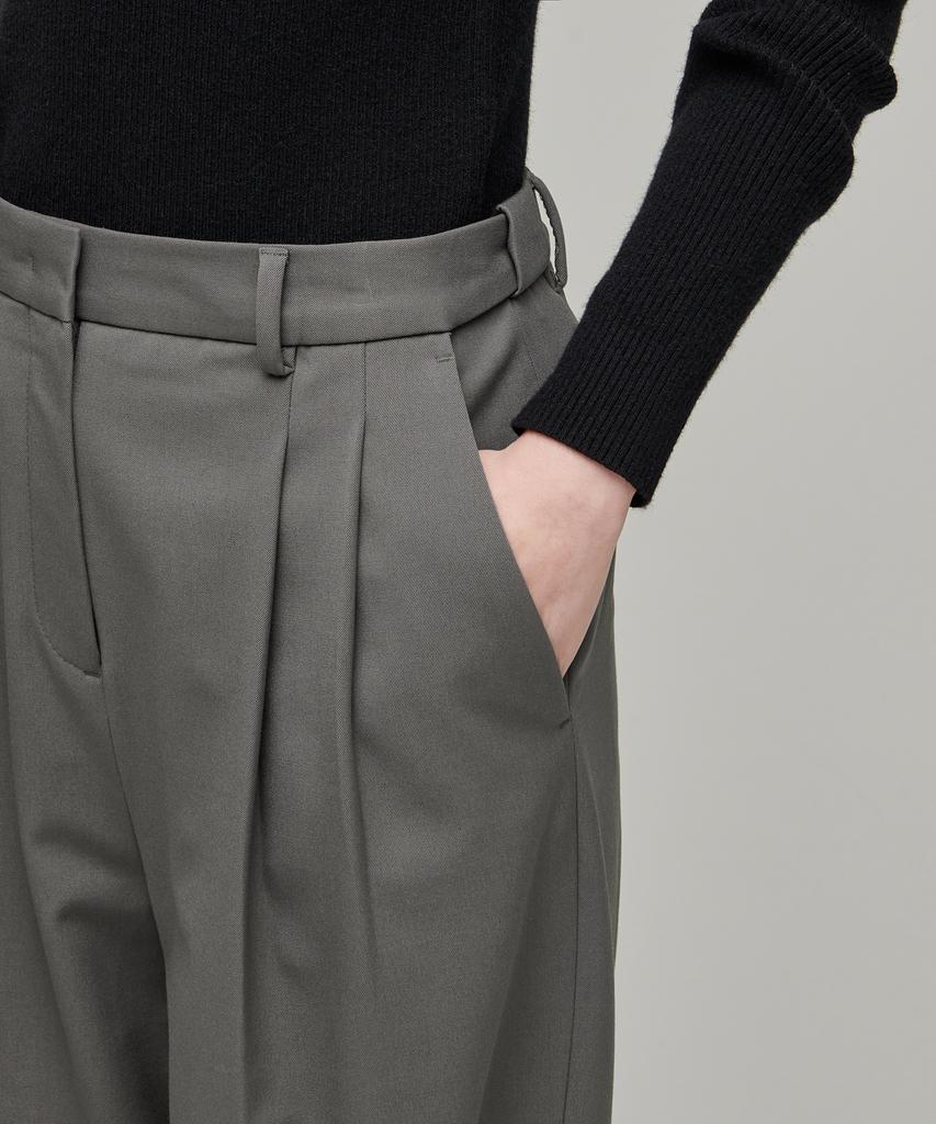 MUSINSA STANDARD WOMAN Women'S Heavyweight Fleece-Lined High-Waisted Wide Hidden Elastic Waist Slacks [Warm Gray]