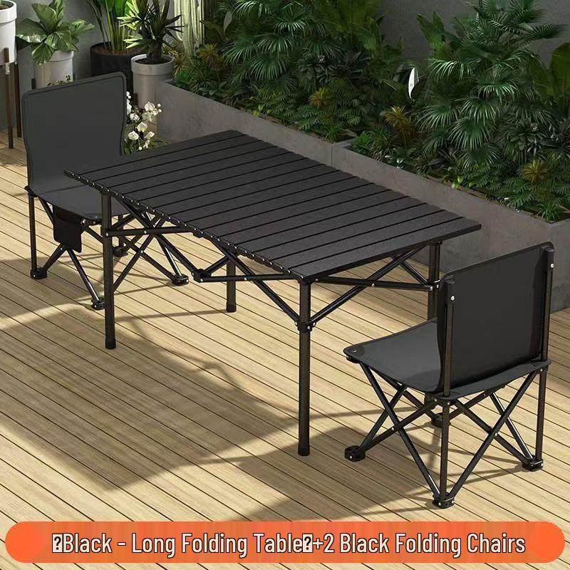 Draagbare Opvouwbare Camping Tafel & Stoelen Set met Roltafel en Visstoel