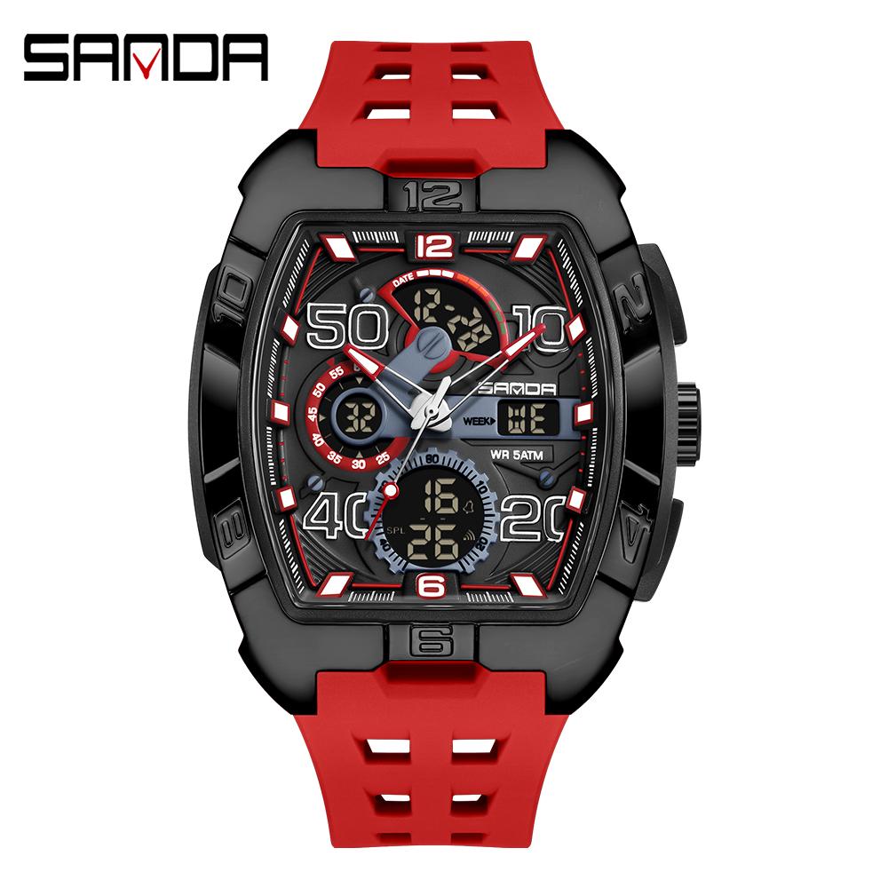 SANDA 5110 New Men's Outdoor Multifunctional Electronic Quartz Watch 5ATM Waterproof Night Light Countdown Stopwatch Alarm Clock