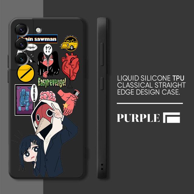 Makima Power Chainsaw Man Phone Case For Samsung Galaxy S23 Ultra S10 S9 Plus S21 5g S10e S8 S22 S20 Anime Square Liquid Cover