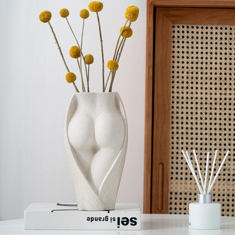 Boho Körperform Keramikvase Skulpturiert Matt Texturiert Tischdeko Blumenvase Modernes Wohnzimmer Schlafzimmer Einzigartige Kunst Heimdeko