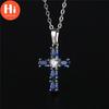 Hi Blue Oval Zircon Cross Pendant Necklace for Women Silver Color Chain Charm Necklace