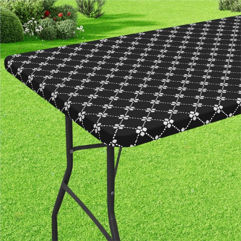Homaxy Rectangle Vinyl Table Cloth Elastic Fitted Tablecloth With Flannel Backing Waterproof Plastic Table Cover Camp Tablecloth